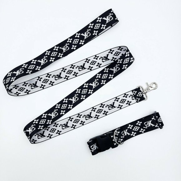 Dog Collar and Leash Set Fashion VE Black & White Nylon - Picture 1 of 8